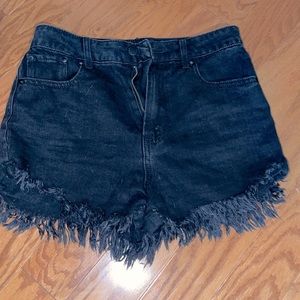 High waisted black cut off denim shorts